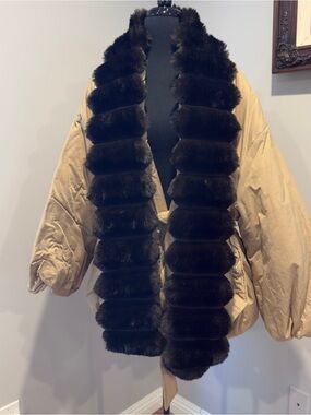Miss Rosier Ileana Khaki Fur Trim Bubble Down Jacket size large